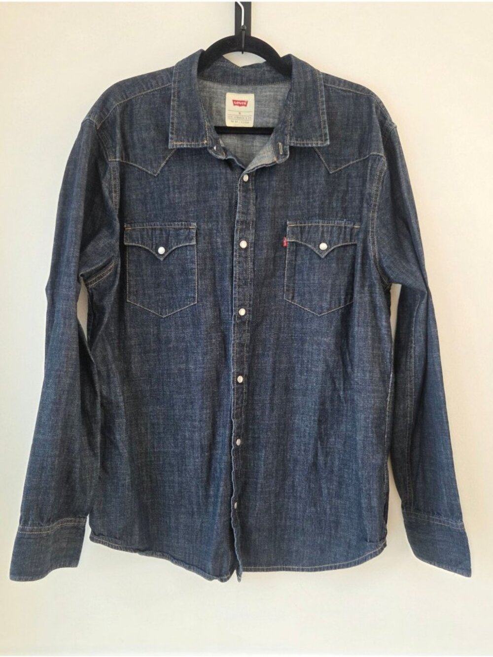 Levi's Long Sleeve Denim Pearl Snap Down Shirt Dark Wash Cowboy Western Men's XL